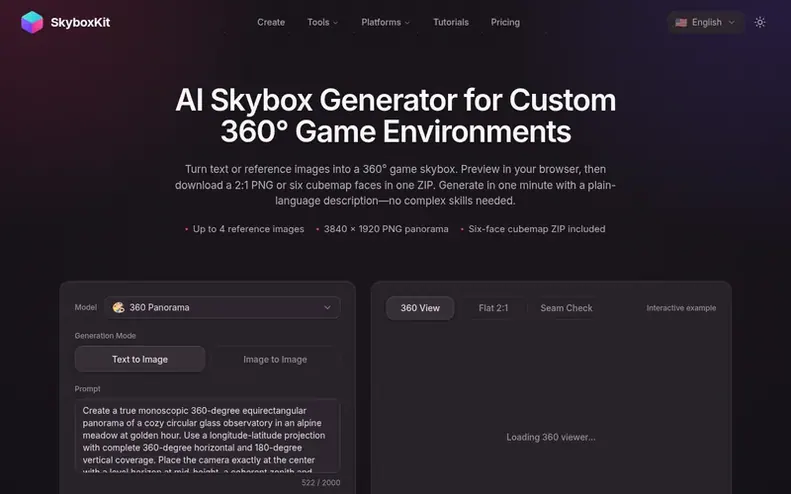 Screenshot of the SkyboxKit homepage