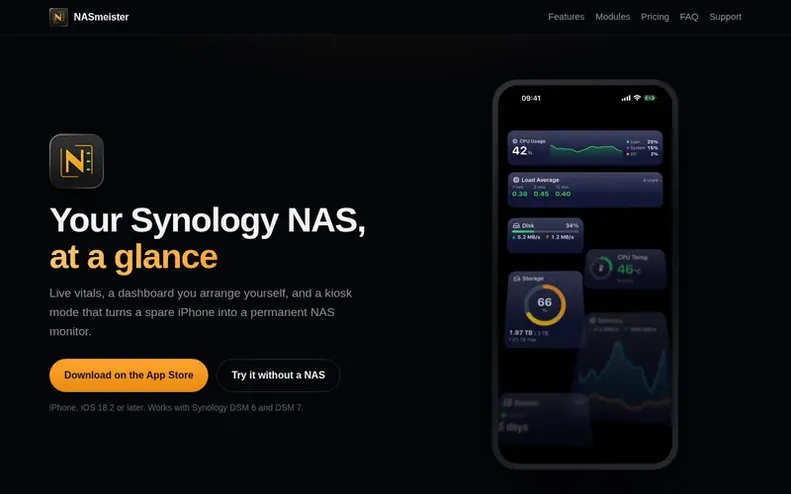 Screenshot of the NASmeister homepage