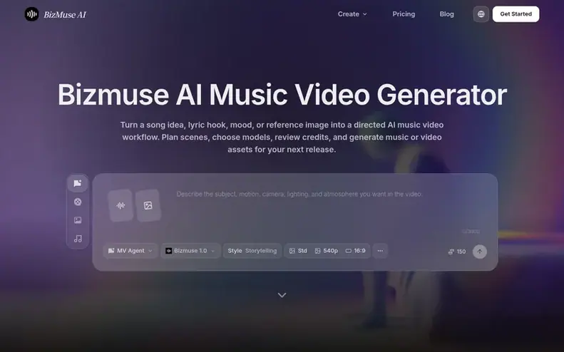 Screenshot of the BizMuse AI homepage