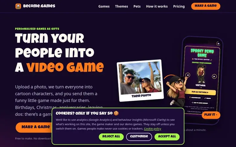 Screenshot of the become.games homepage