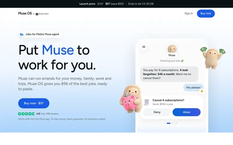 Screenshot of the Muse OS homepage