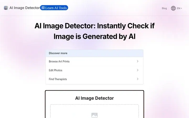 Screenshot of the AI Image Detector homepage