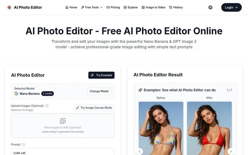 Screenshot of the AI Photo Editor homepage