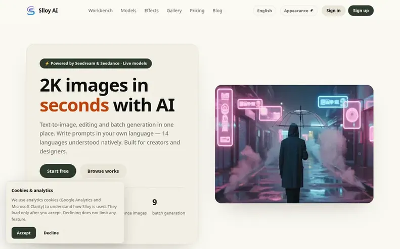 Screenshot of the Slloy AI homepage