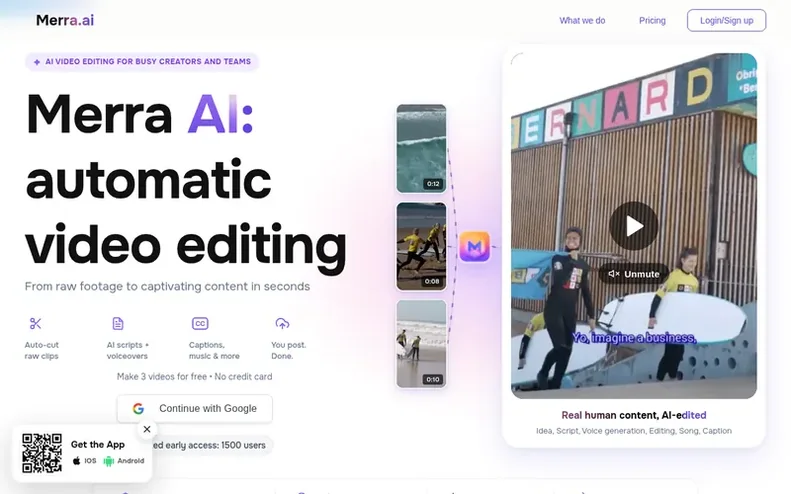 Screenshot of the Merra AI homepage
