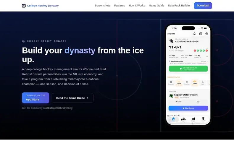 Screenshot of the College Hockey Dynasty homepage