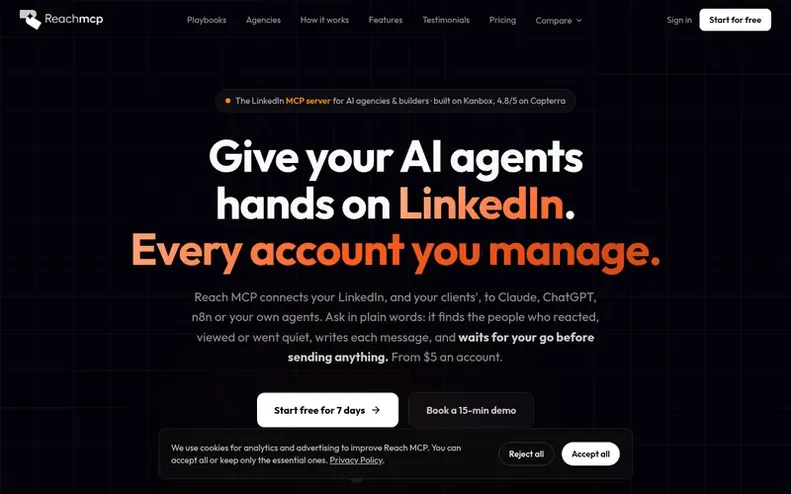 Screenshot of the Reach MCP homepage