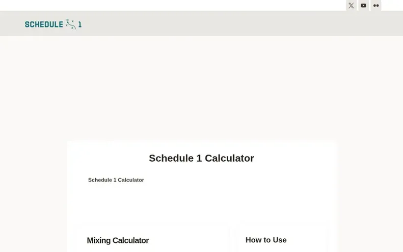 Screenshot of the Schedule 1 calculator homepage