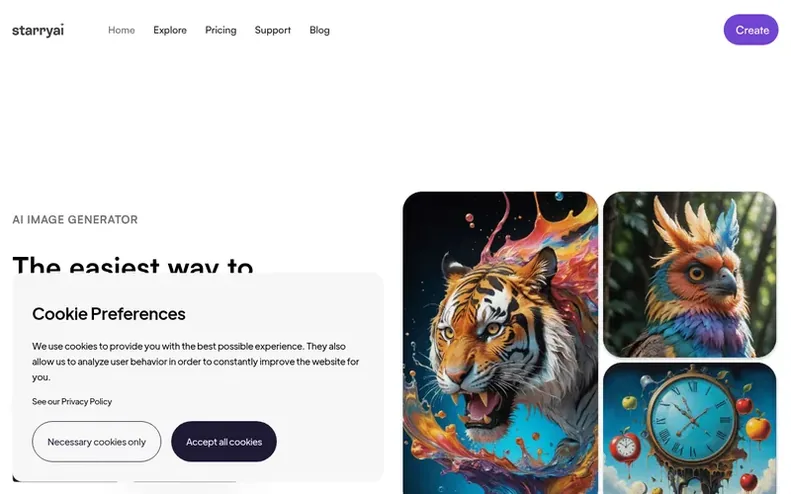 Screenshot of the StarryAI homepage