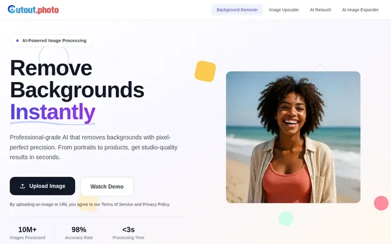 Screenshot of the CutoutPhoto homepage