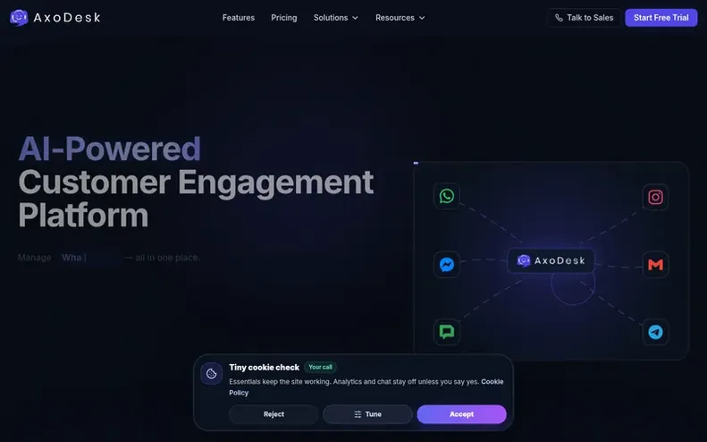 Screenshot of the AxoDesk homepage