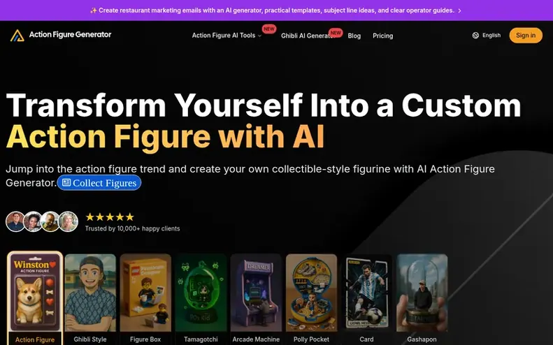 Screenshot of the Action Figure Generator homepage