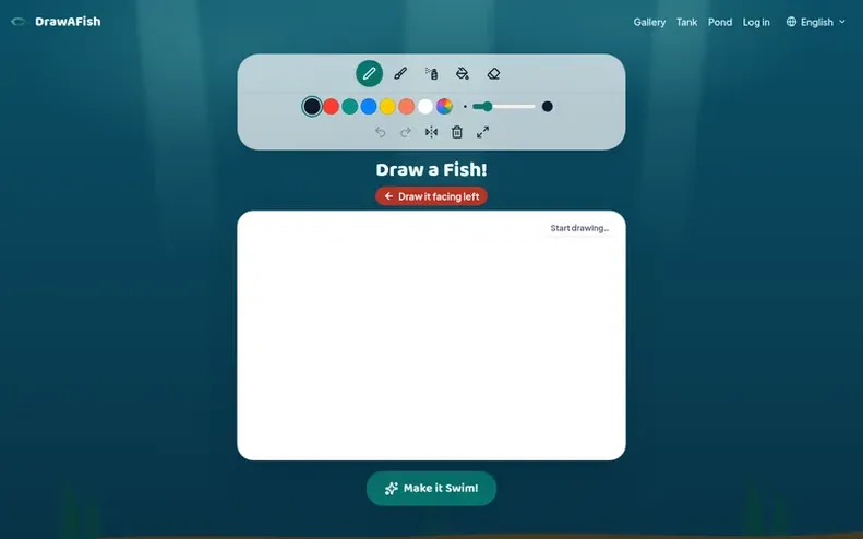 Screenshot of the DrawAFish homepage