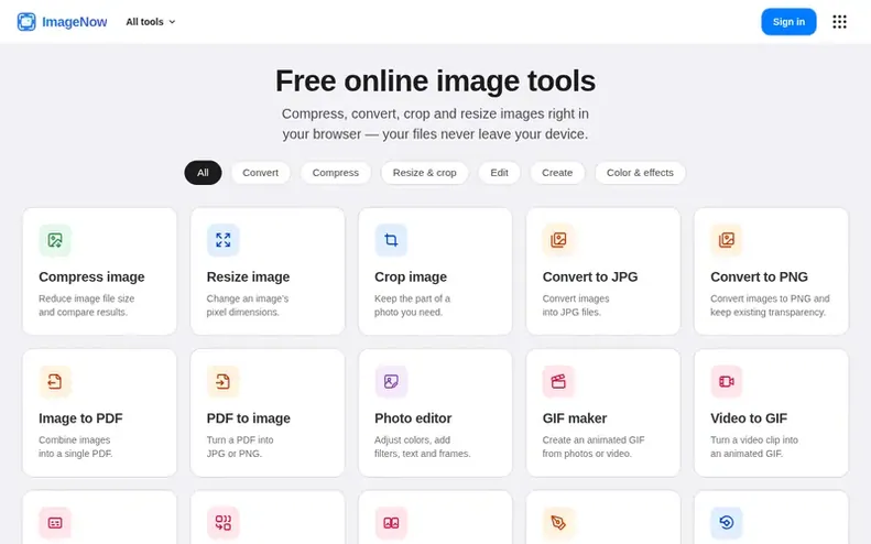 Screenshot of the ImageNow homepage
