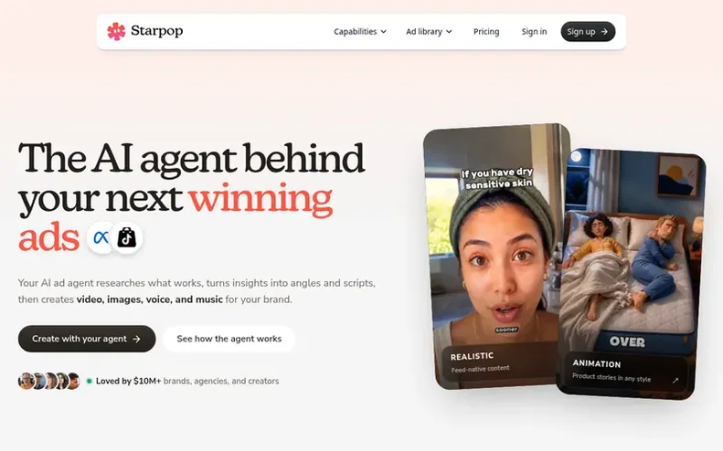 Screenshot of the Starpop homepage