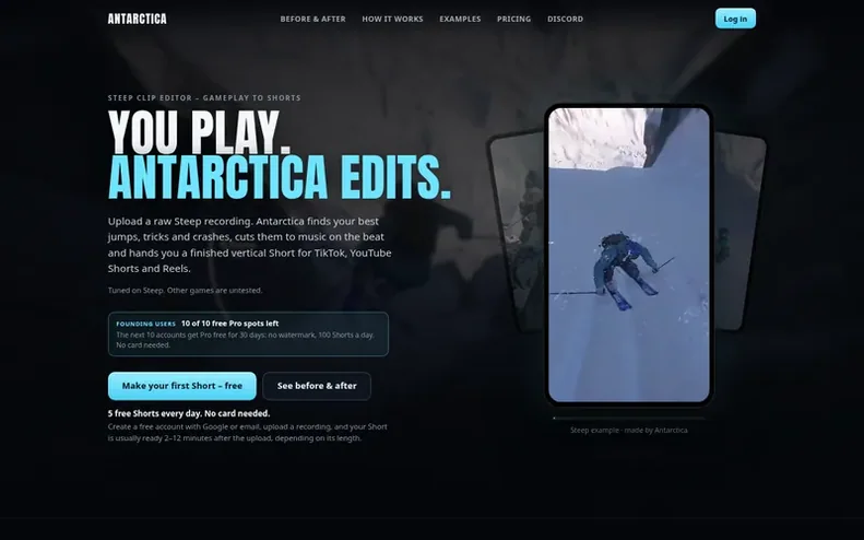 Screenshot of the Antarctica homepage