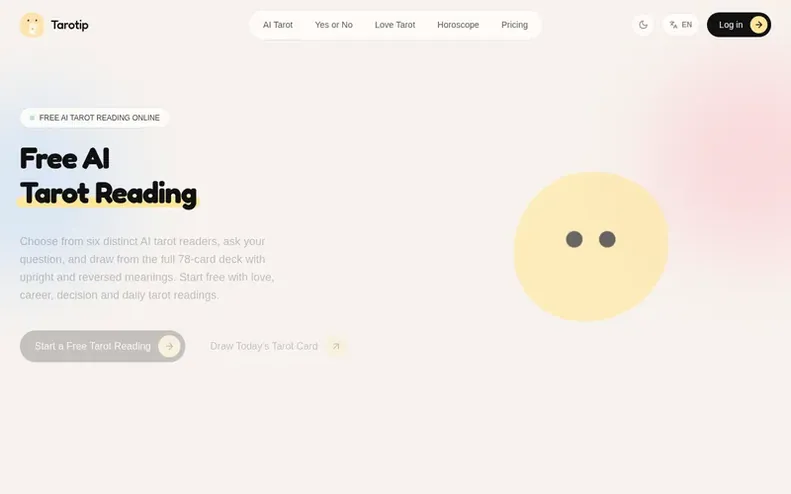 Screenshot of the Tarotip homepage