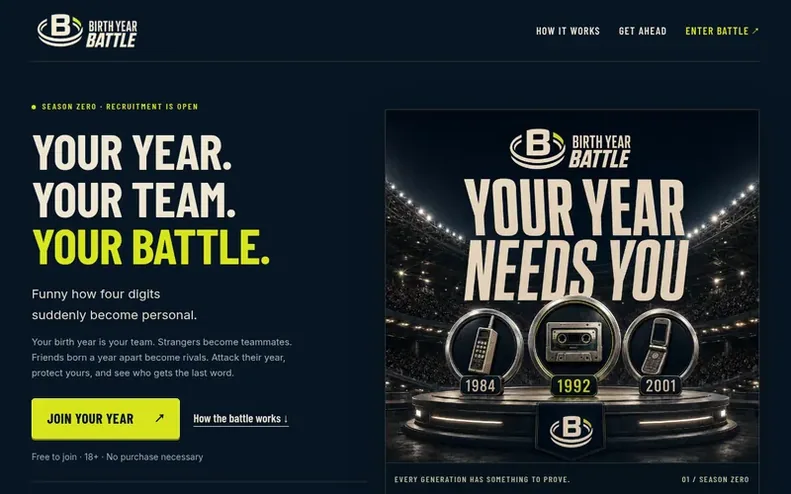 Screenshot of the Birth Year Battle homepage