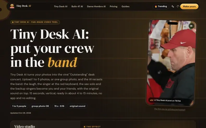 Screenshot of the Tiny Desk AI homepage