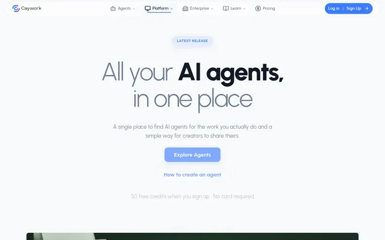 Screenshot of the caywork homepage