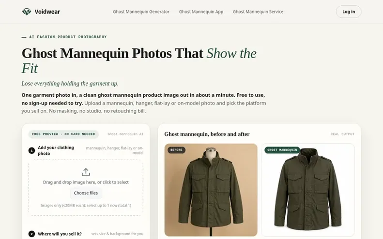 Screenshot of the Voidwear homepage