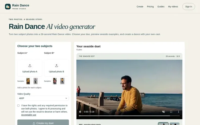 Screenshot of the Rain Dance Trend homepage