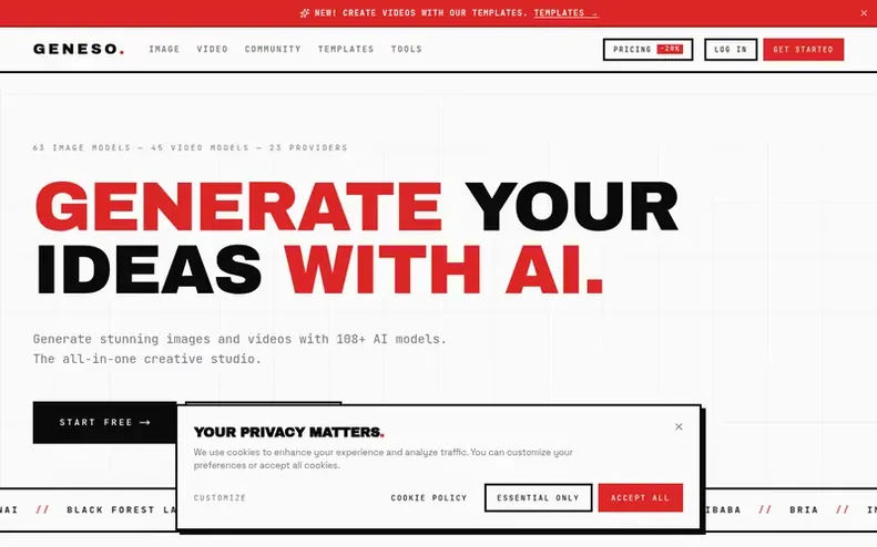 Screenshot of the Geneso homepage
