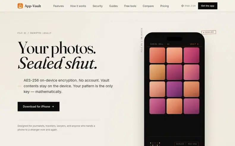 Screenshot of the App-Vault homepage