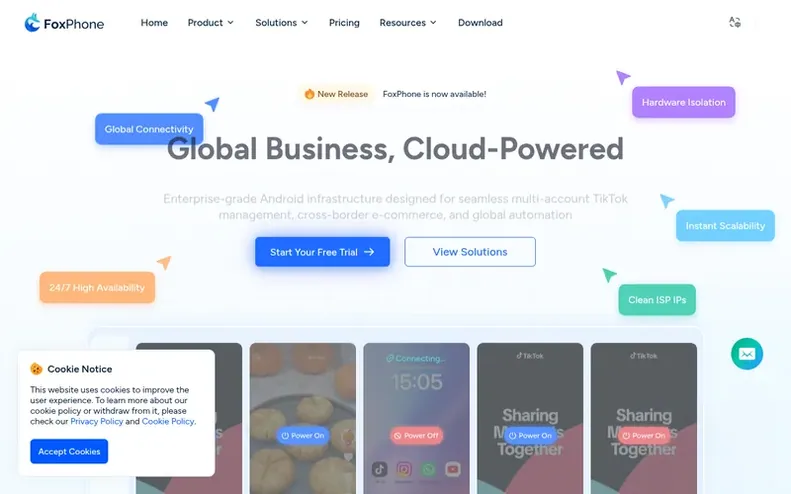 Screenshot of the FoxPhone homepage