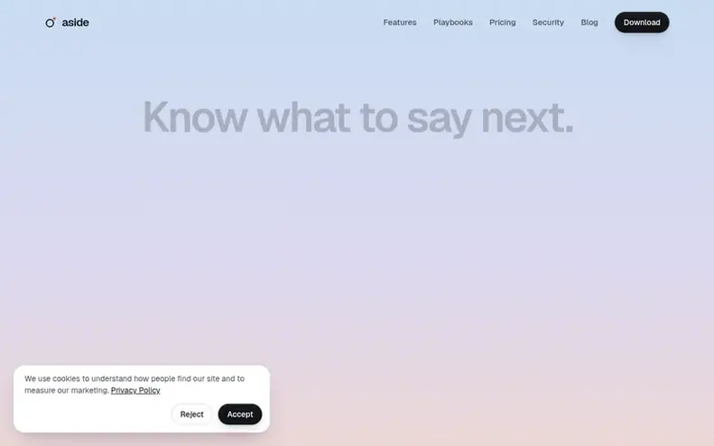 Screenshot of the Aside homepage