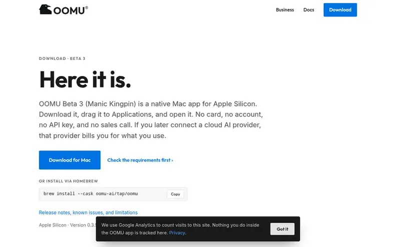 Screenshot of the OOMU® homepage