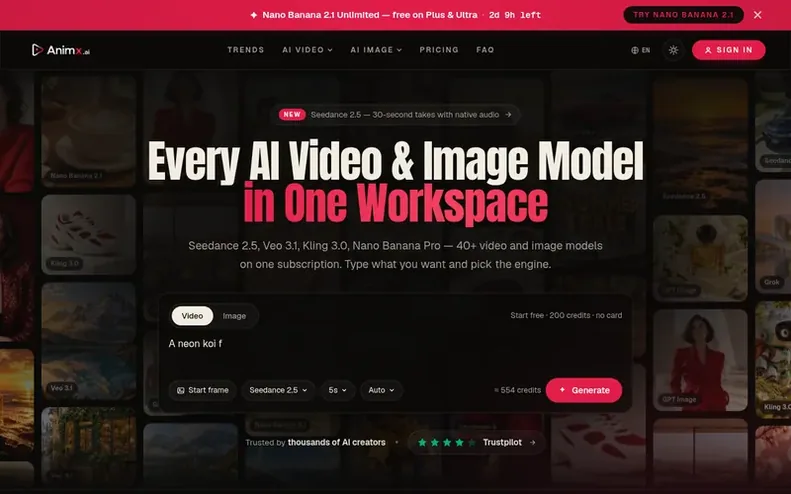 Screenshot of the Animx homepage