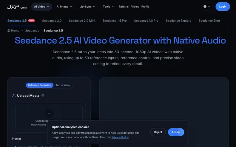 Screenshot of the JXP AI homepage