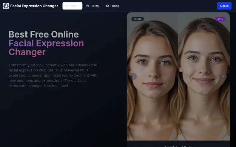 Screenshot of the Facial Expression Changer homepage