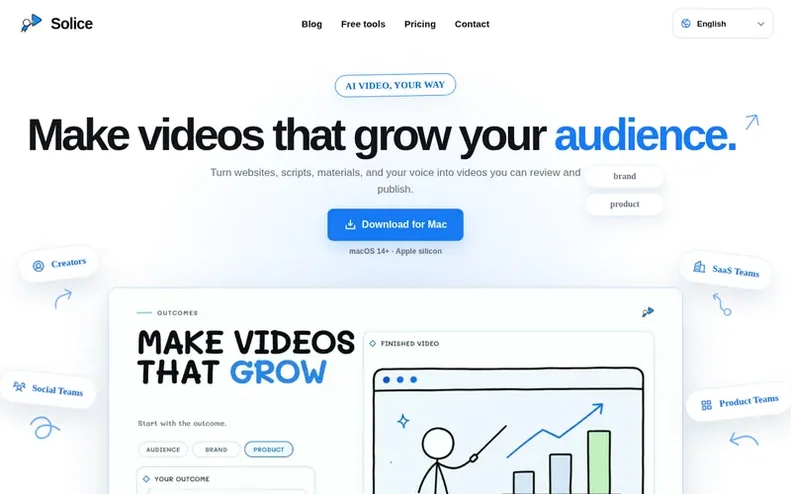Screenshot of the Solice homepage
