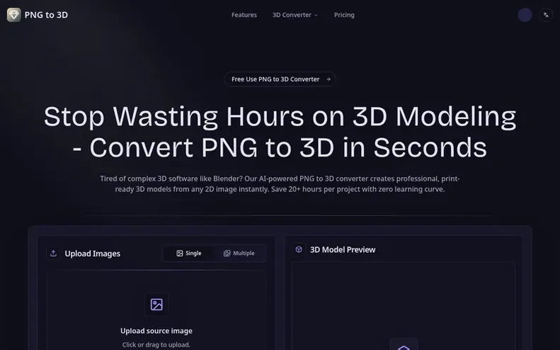 Screenshot of the PNG to 3D homepage