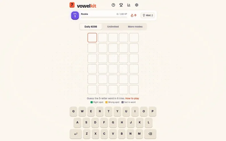 Screenshot of the Vowelkit homepage
