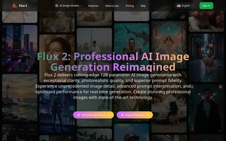 Screenshot of the Flux2pro homepage