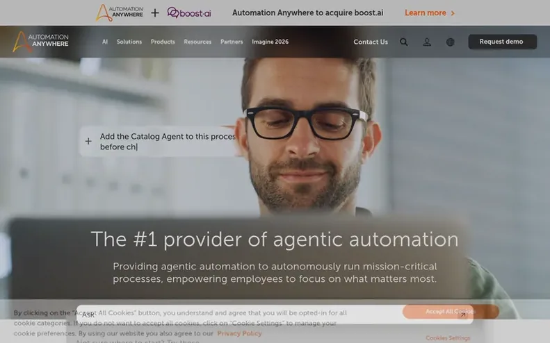Screenshot of the Automation Anywhere homepage