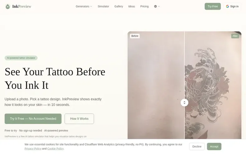 Screenshot of the InkPreview homepage