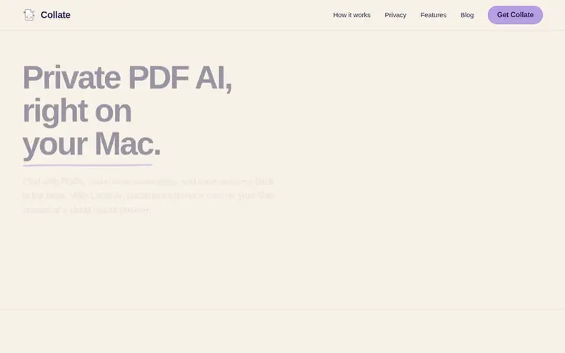 Screenshot of the Collate homepage