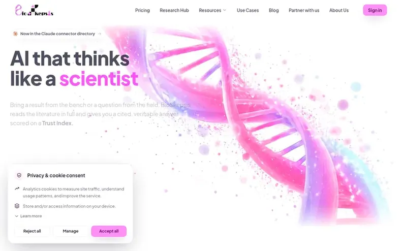 Screenshot of the BioSkepsis homepage