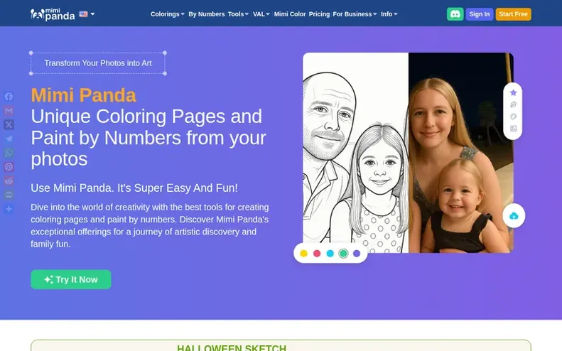 Screenshot of the Mimi Panda homepage