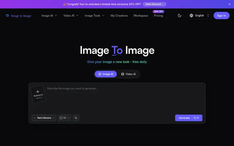 Screenshot of the Image to Image homepage
