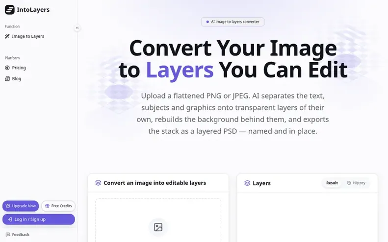 Screenshot of the IntoLayers homepage