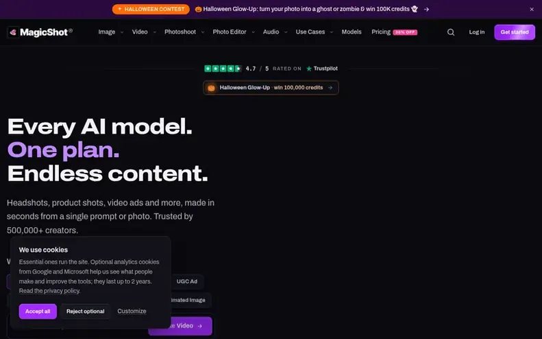 Screenshot of the MagicShot homepage