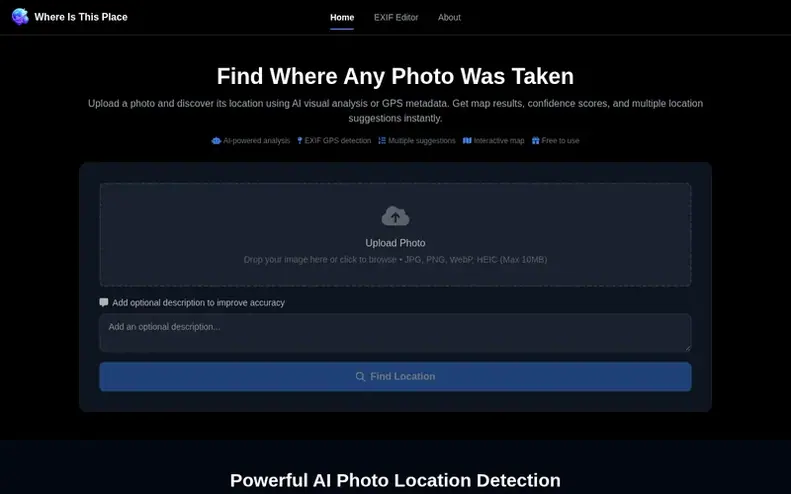 Screenshot of the Where Is This Place homepage