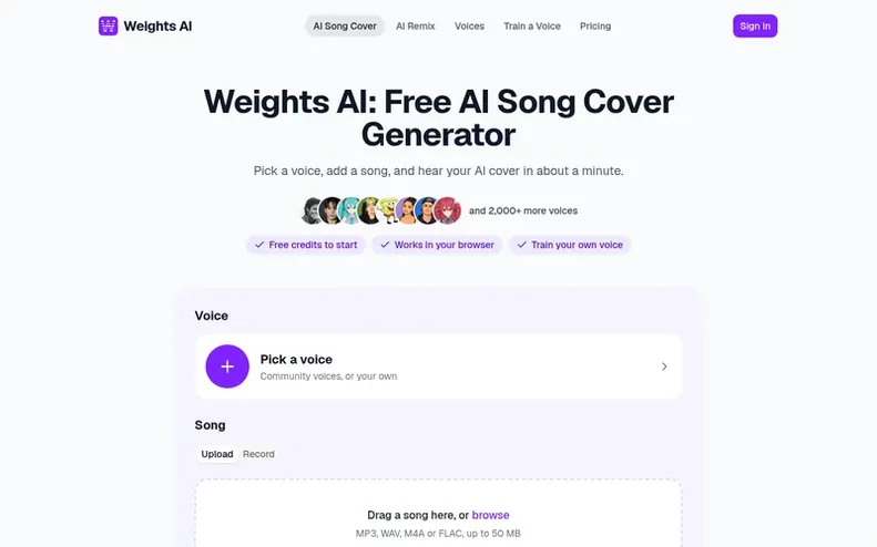 Screenshot of the Weights AI homepage