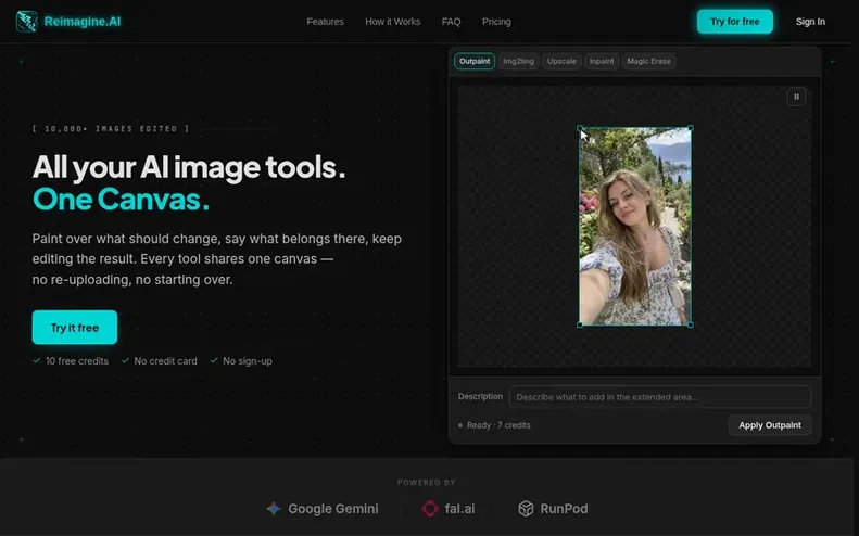 Screenshot of the Reimagine.AI homepage