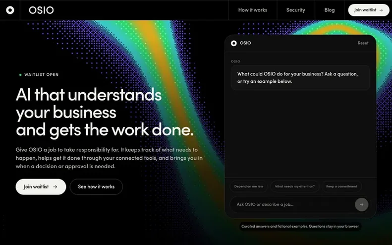 Screenshot of the OSIO homepage